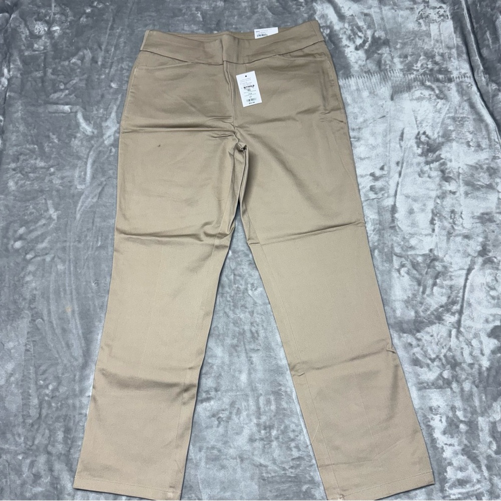 Croft & Barrow S 14 Effortless Str Woven Pants Cobblestone Straight Leg Flat Fro